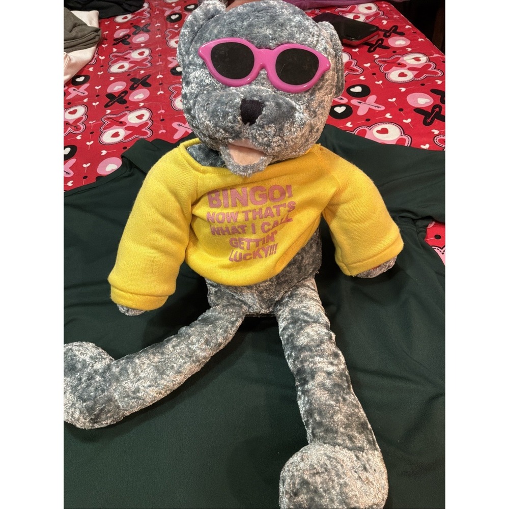 Chantilly Lane 22" Musical Grey/Blue Velvet Singing "When I'm 64" Bear Bday